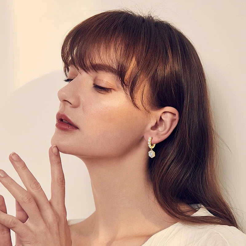 Anziw 2023 New Women's Hoop Earrings 5mm D0.5CT Moissanite Drop Earrings Silver-losil