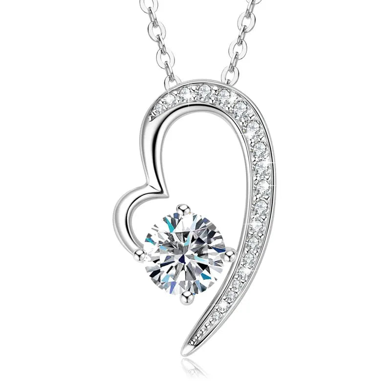 Anziw Real 925 Silver Heart Pendant Necklace Moissanite 1CT 6.5mm S925 Chain-losil