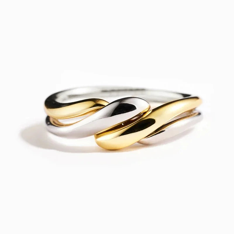 Huitan Novel Two Tone Twisty Women Rings Gold/Silver Color Newly Designed Versatile-losil