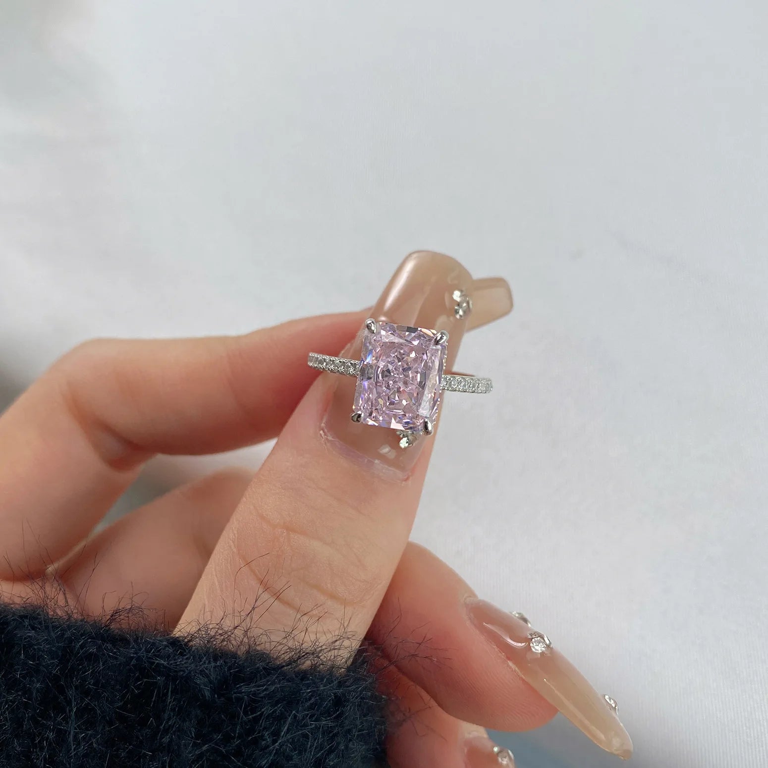 OEVAS 8*10mm Yellow Pink High Carbon Diamond Rings 100% 925 Sterling Silver-losil