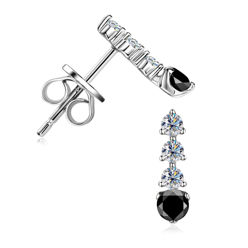 Anziw 0.38CTTW. Black &White Moissanite Drop Stud Earrings for Women Real 925-losil