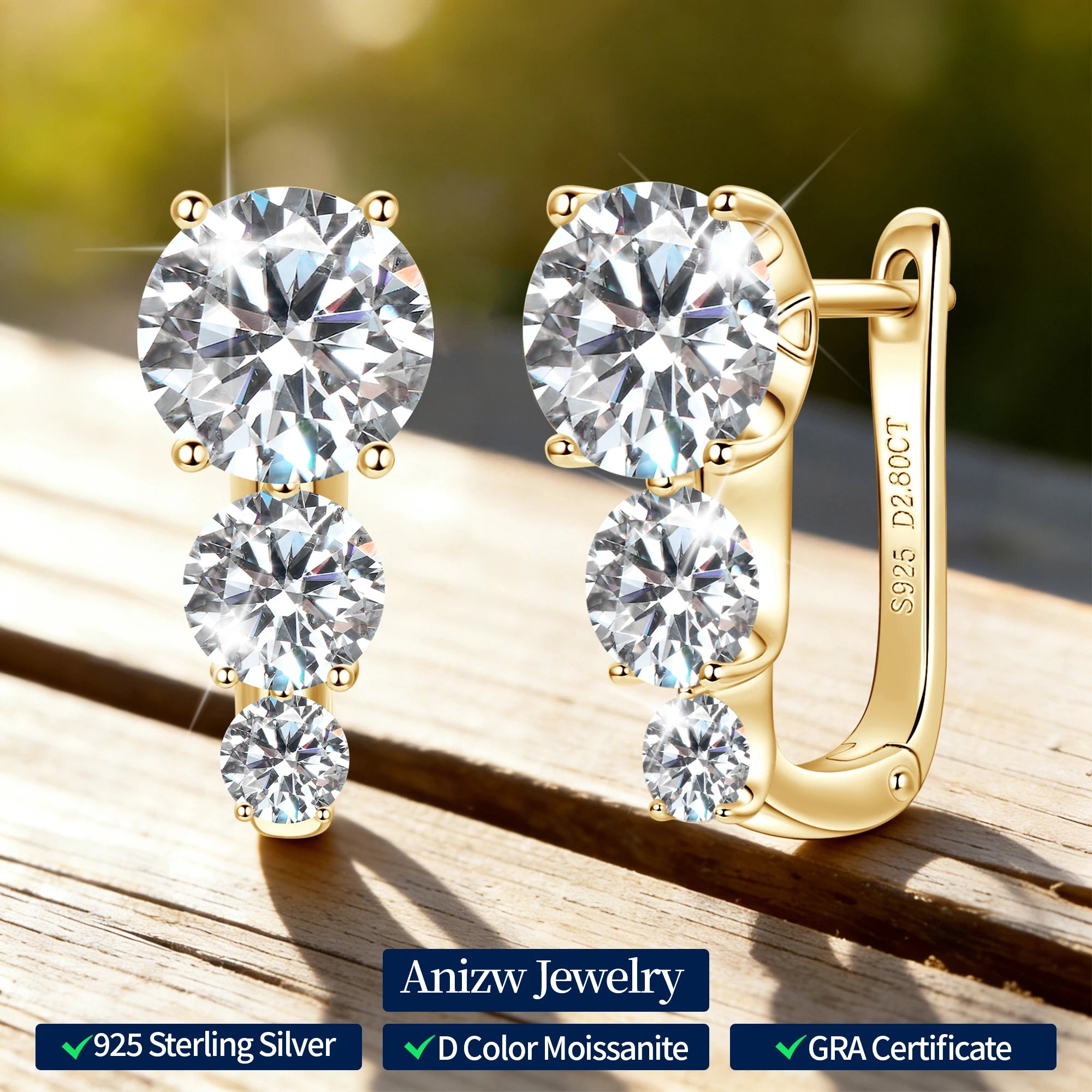 Anziw 5.60cttw. D Moissanite U Shape Hoop Earrings for Women 925 Silver-losil