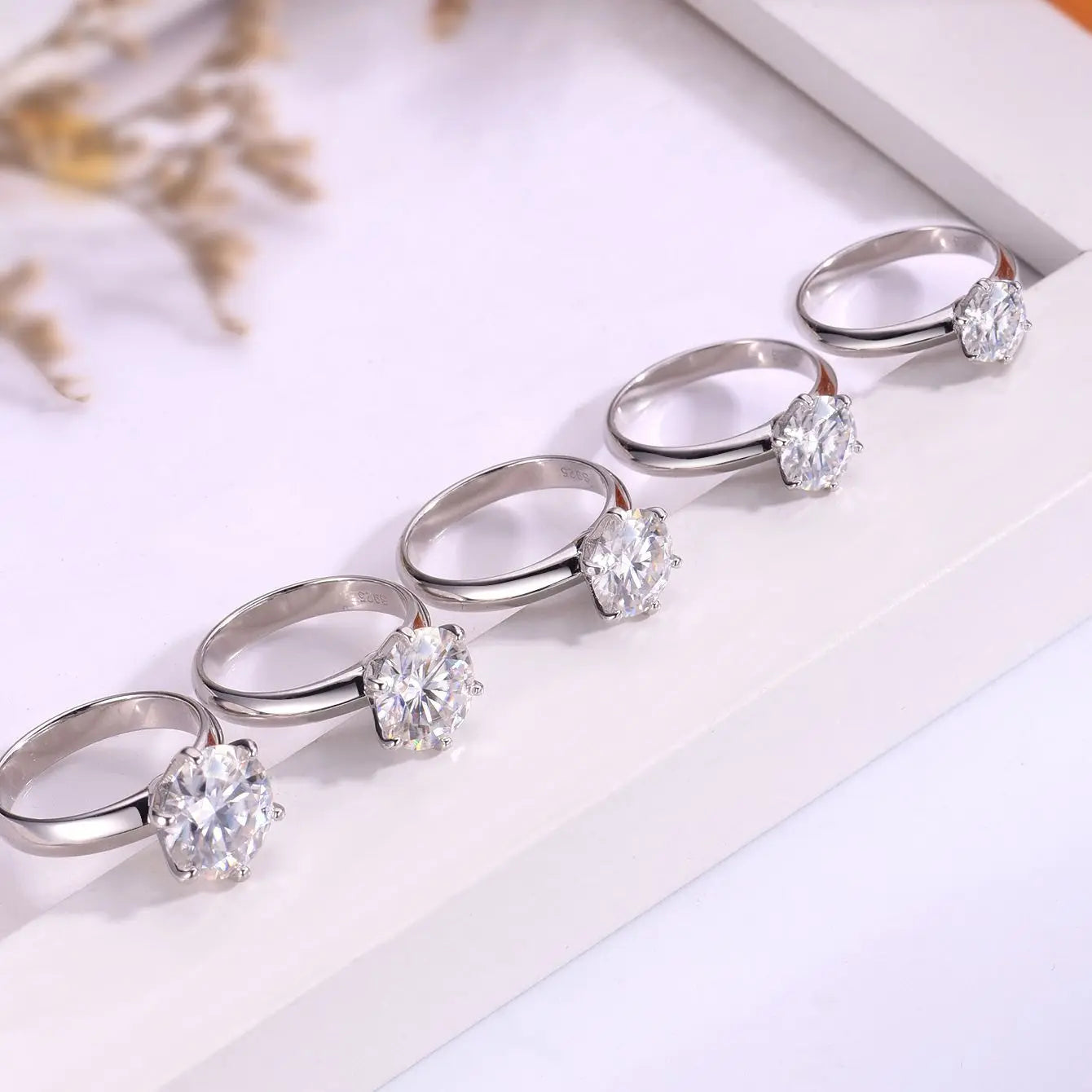 OEVAS 1-5CT D Color Round Moissanite Wedding Rings For Women 100% 925-losil