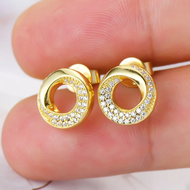Anziw Doughnut Circle D Color Moissanite Stud Earrings for Women Men Real-losil