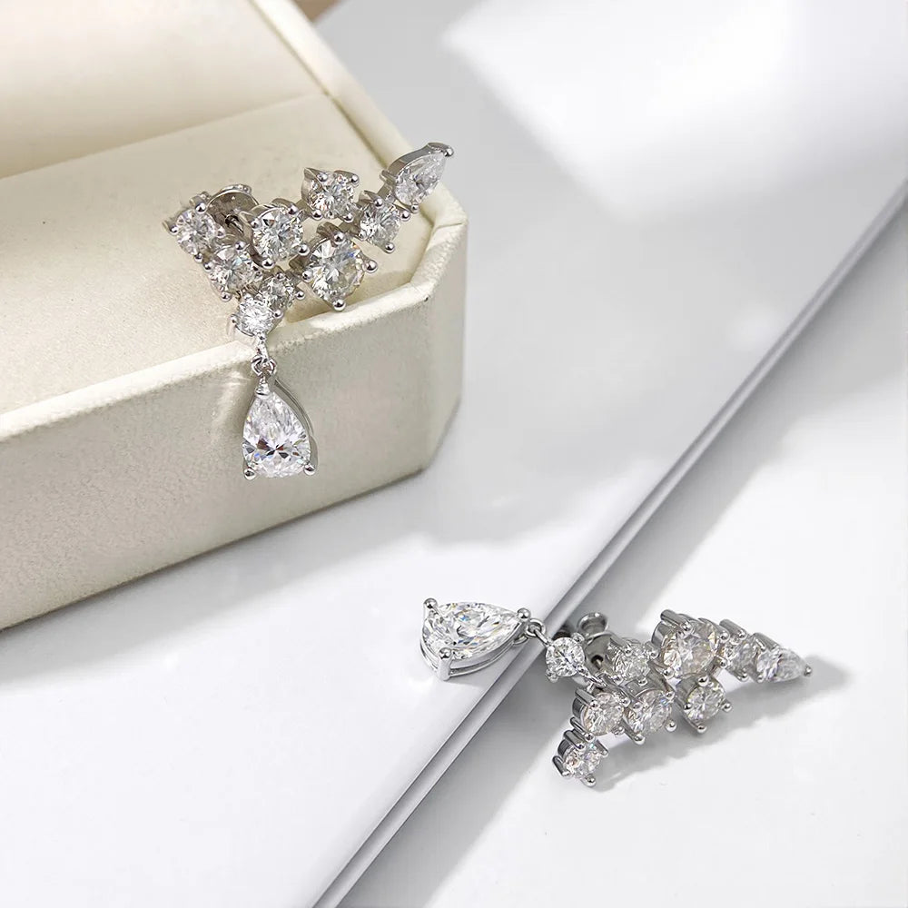 OEVAS Full Moissanite Water droplet Earring 100% 925 Silver Earrings For Women-losil