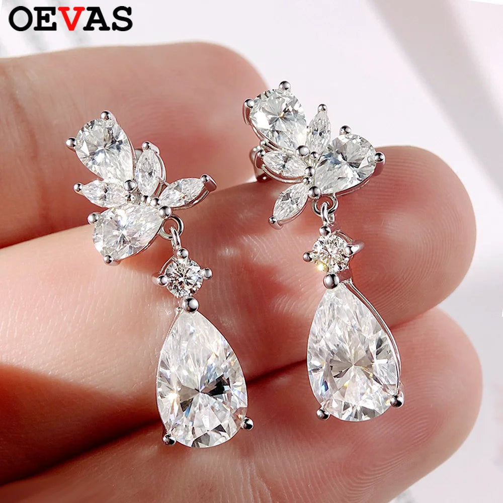 OEVAS 8.8cttw Pear Cut Full Moissanite Earrings for Women 100% S925 Silver-losil