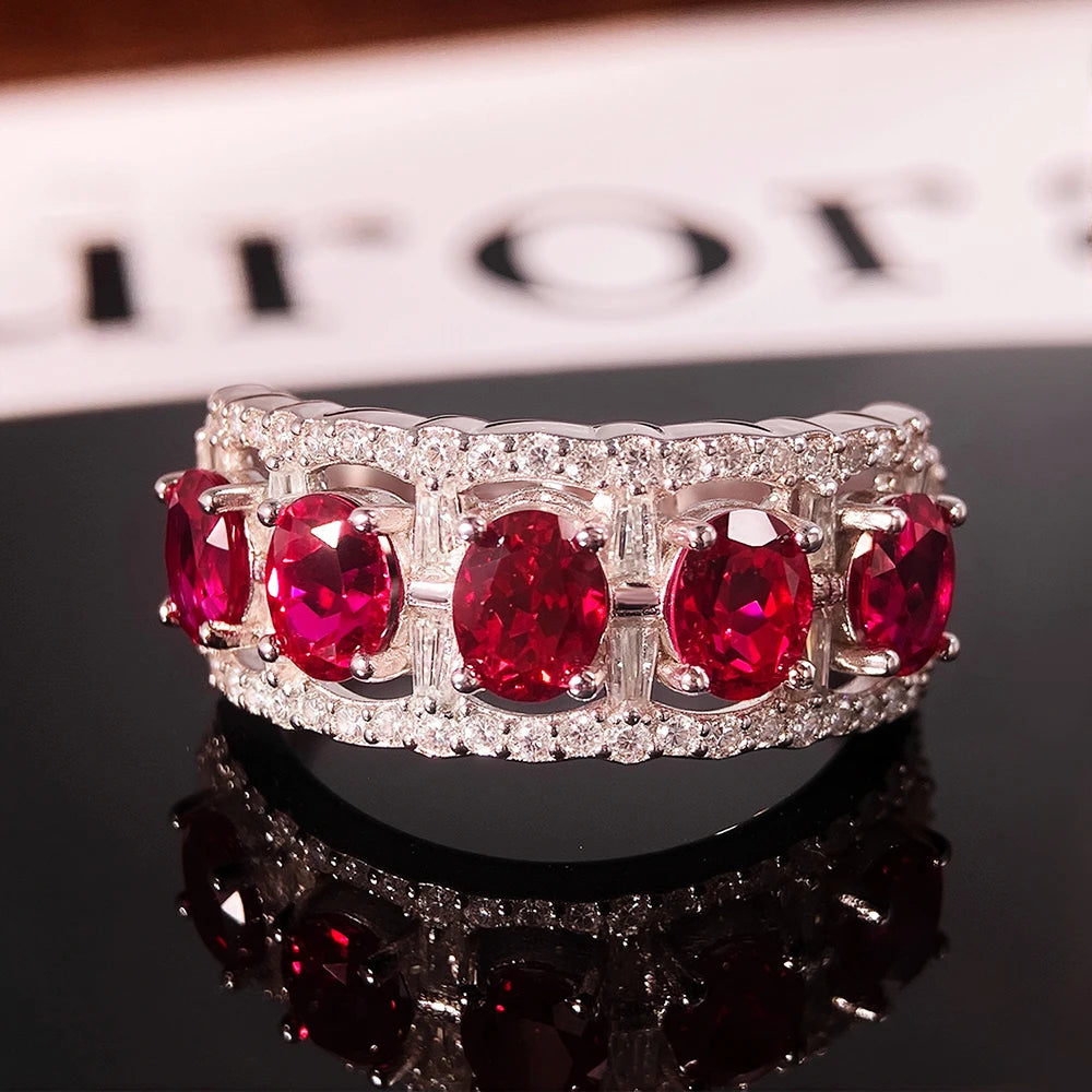 OEVAS 4x5mm Oval Cut Lab Grown Ruby Ring for Women 100% S925-losil