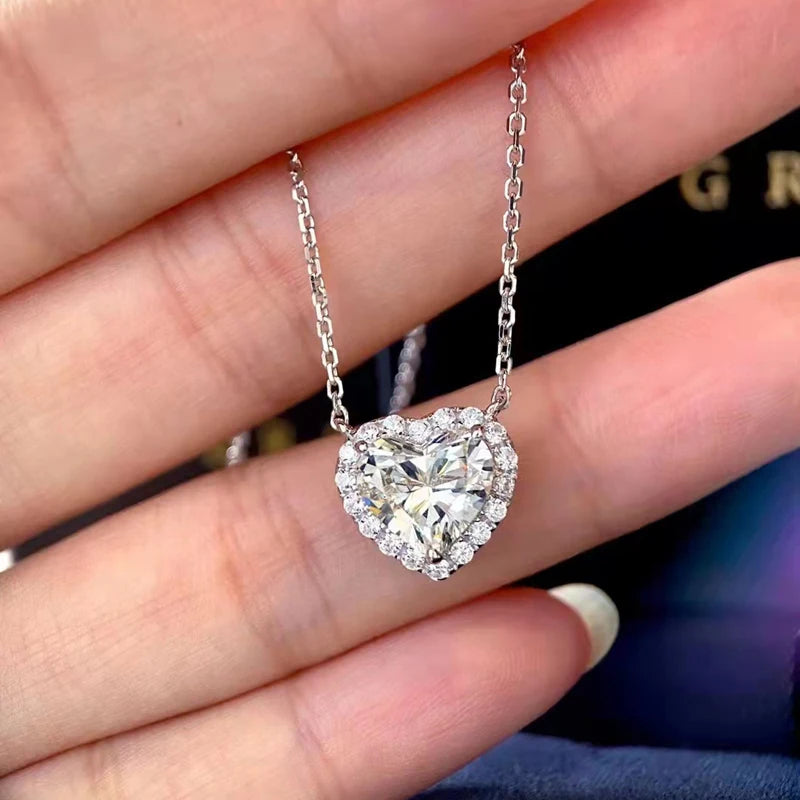 OEVAS 1-4CT Heart Full Moissanite Pendant Necklace For Women S925 Sterling Silver-losil