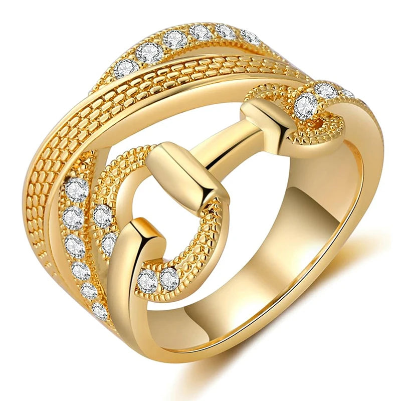 Huitan Novel Irregular Knot Design Rings Female Exquisite Dazzling Cubic Zirconia Accessory-losil