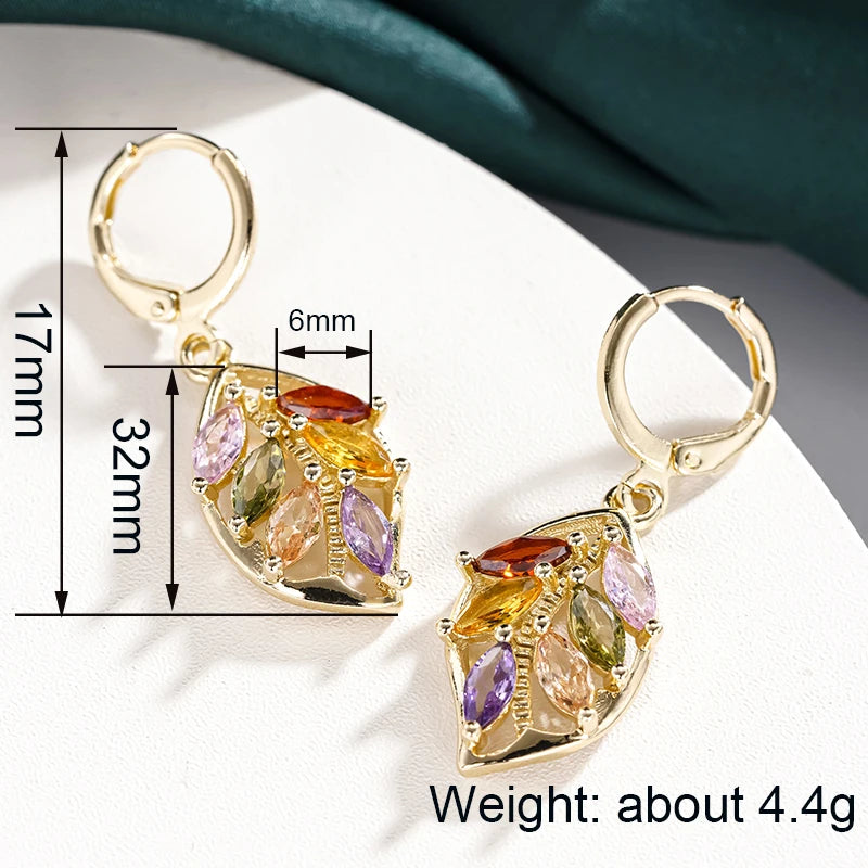 Huitan Brilliant Leaves Drop Earrings with Colorful CZ Graceful Charming Ear Accessories-losil