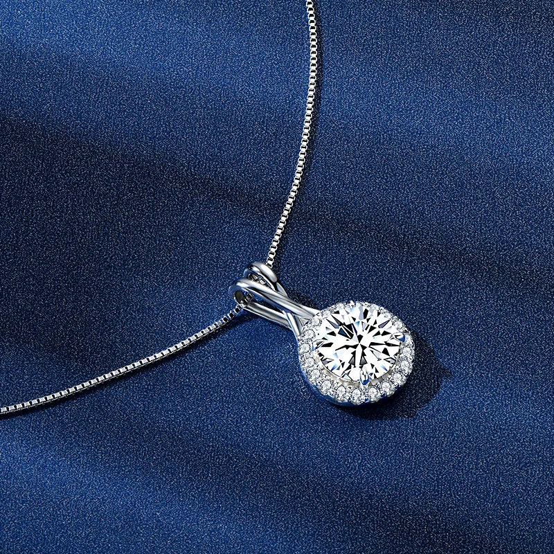 3CT 2CT 1CT D Moissanite Halo Pendant Necklace for Women 925 Silver-losil
