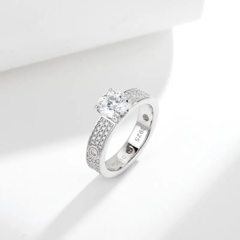 OEVAS 1CT Full Moissanite Rings Double Row S925 Sterling Silver plated 18K-losil