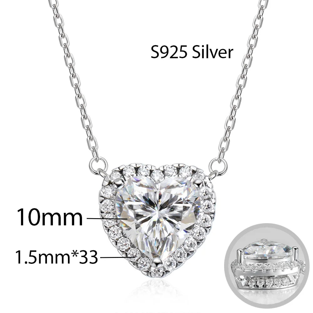 OEVAS 1-4CT Heart Full Moissanite Pendant Necklace For Women S925 Sterling Silver-losil