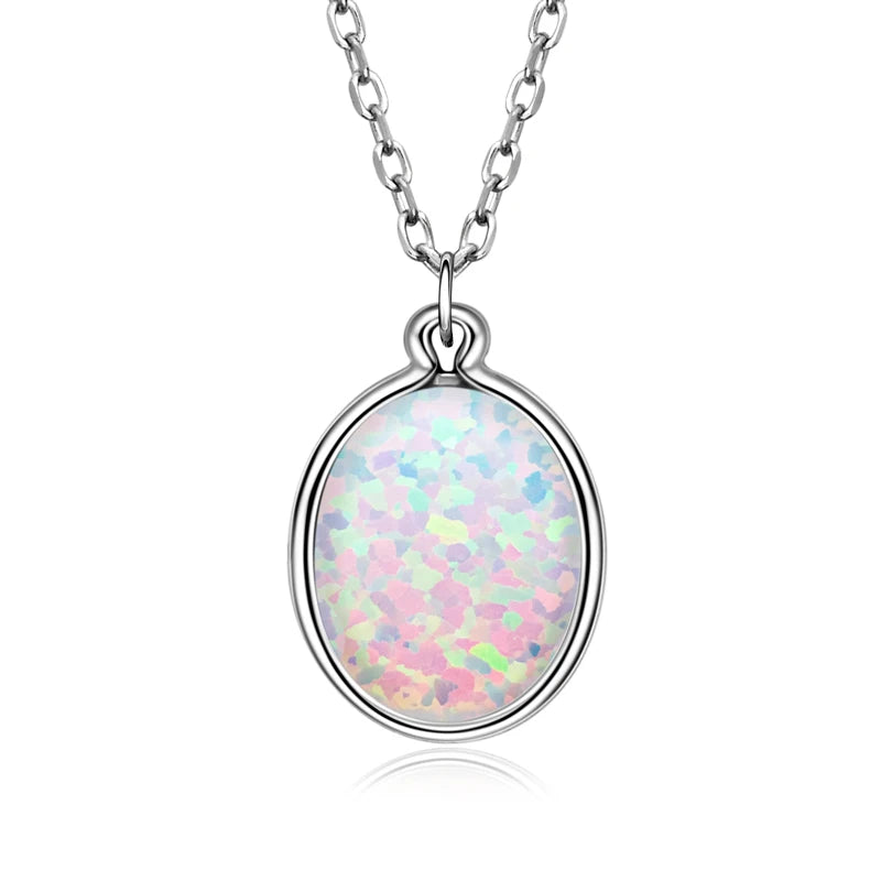 Luxury Artificial White Opal Pendant Necklace for Women 925 Silver Oval Pear-losil