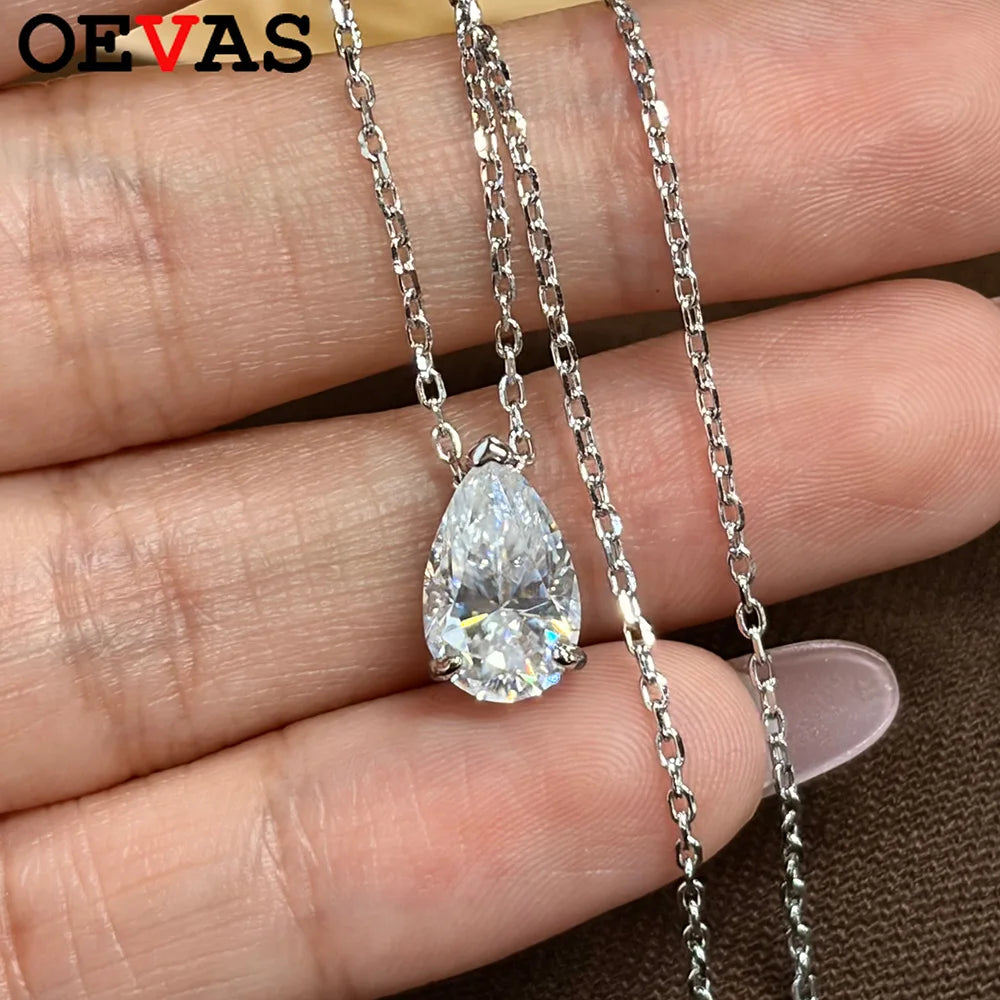 OEVAS 1-4CT Water Drop Moissanite Pendant Necklace Earrings Set for Women S925-losil