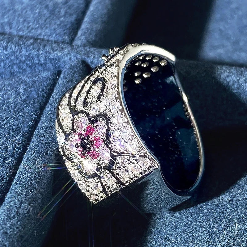 Huitan Shinning Flower Design Finger Ring Female Luxury Lady Aesthetic Fashion Jewelry-losil