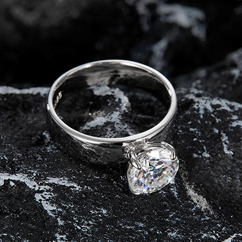 OEVAS 2CT 8MM Round Moissanite Ring For Women S925 Silver 18K Gold-losil