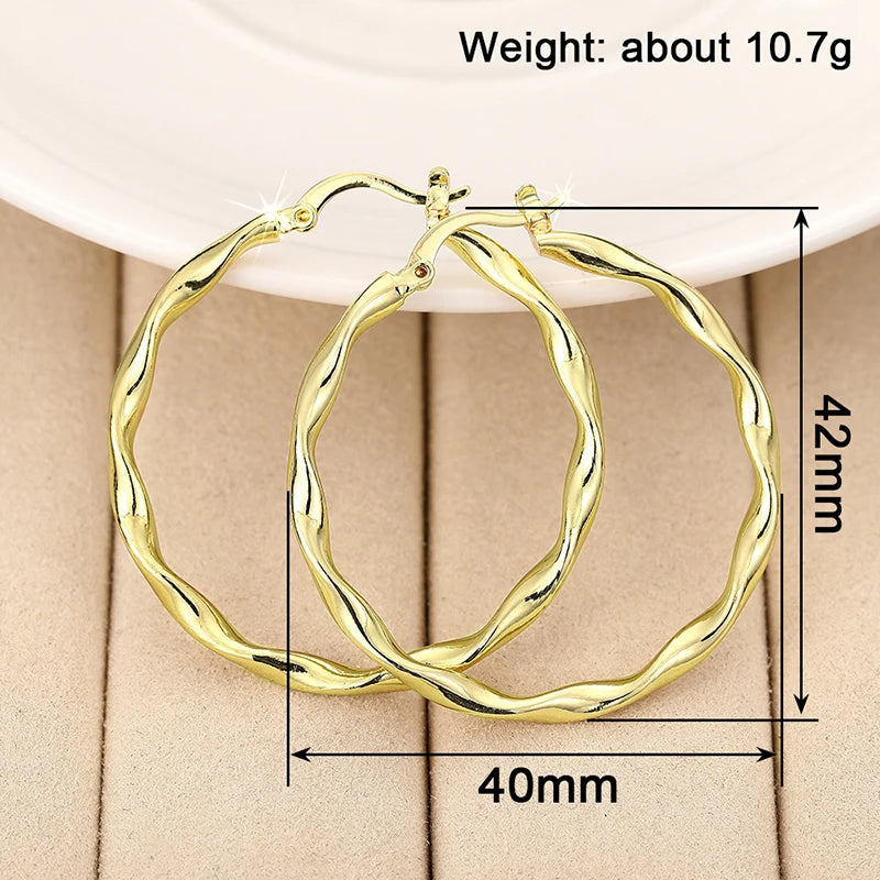 Huitan Glossy Hoop Earrings Bright Graceful Big Circle Twisty Ear Accessories for-losil