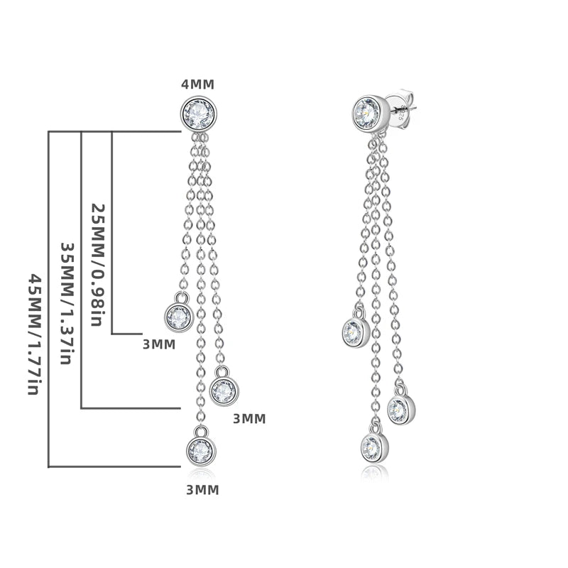 Anziw All Moissanite Drop Earrings Detachable Double Chain Hanging Stud Earring Silver-losil