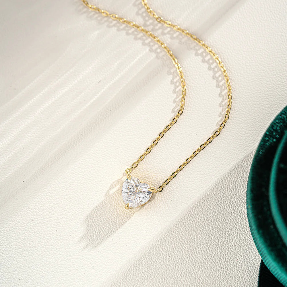 OEVAS 1-3ct Classic Heart Cut Moissanite Pendant Necklace For Women S925 Silver-losil