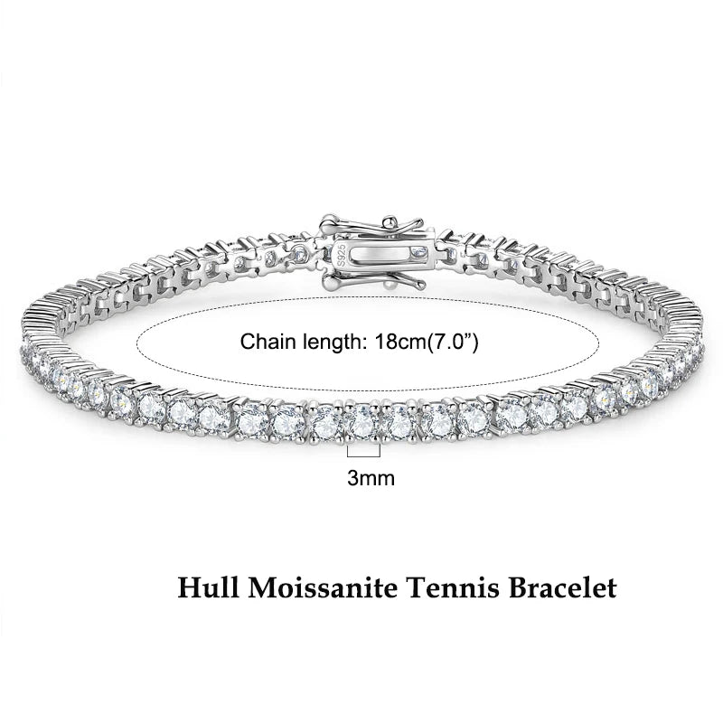 Anziw 3mm 5mm D VVS1 Moissanite Tennis Bracelet Plated 18k White Gold-losil