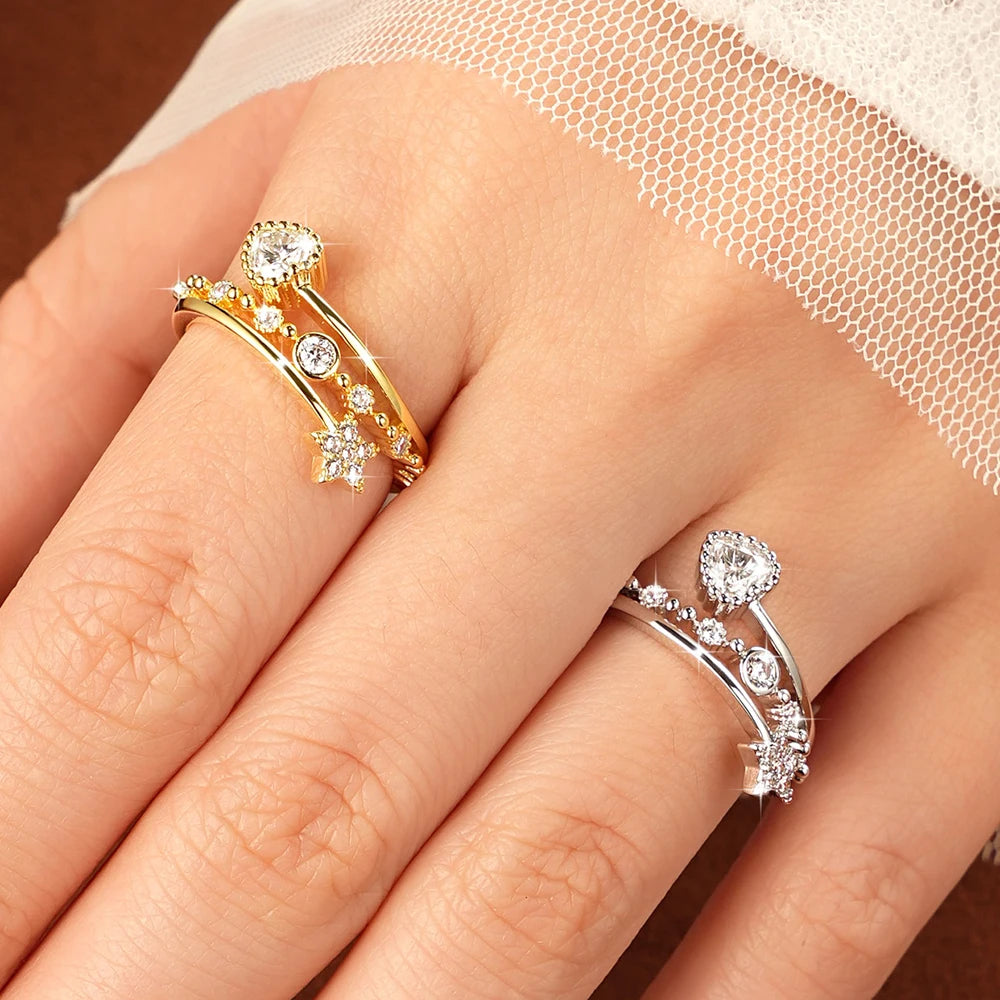 Anziw Certified Moissanite Open Ring 0.4CT VVS1 Anniversary Gifts Wedding Jewelry Retro-losil