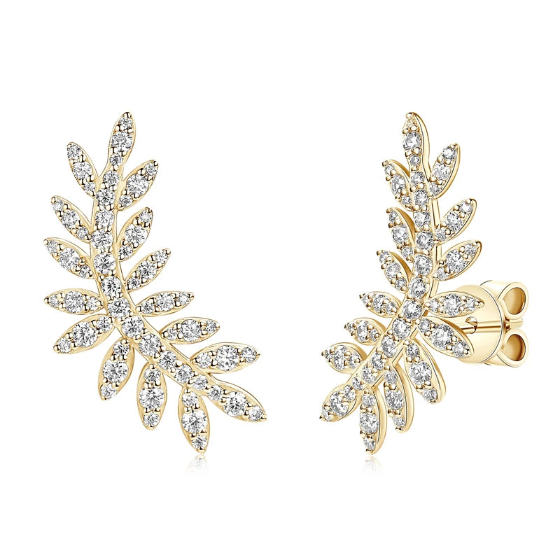 Leaf-Shaped Stud Earrings Climber 925 Sterling Silver D Color Moissanite Earrings for-losil