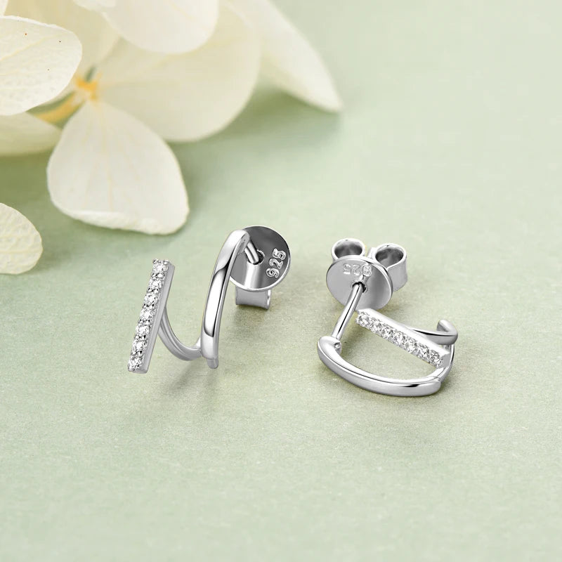 ANZIW 925 Sterling Silver Irregular Stud Earrings Cuff for Women Moissanite Diamond-losil
