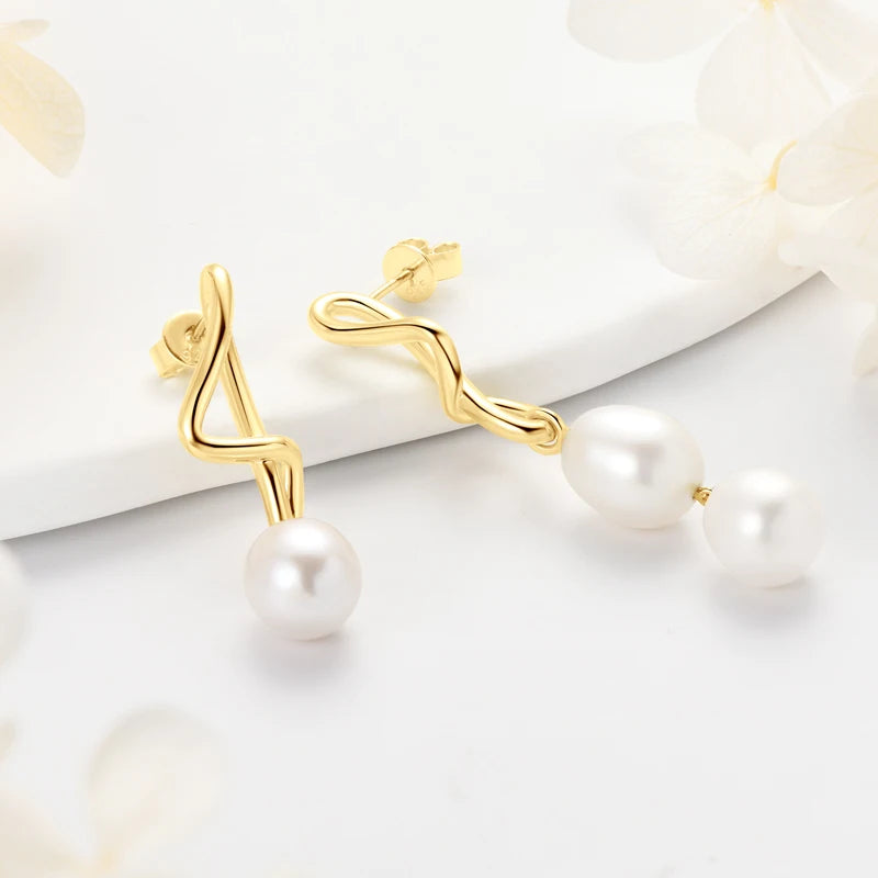 Anziw 100% 925 Sterling Silver Freshwater Pearl Drop Hook Hoop Earrings for-losil