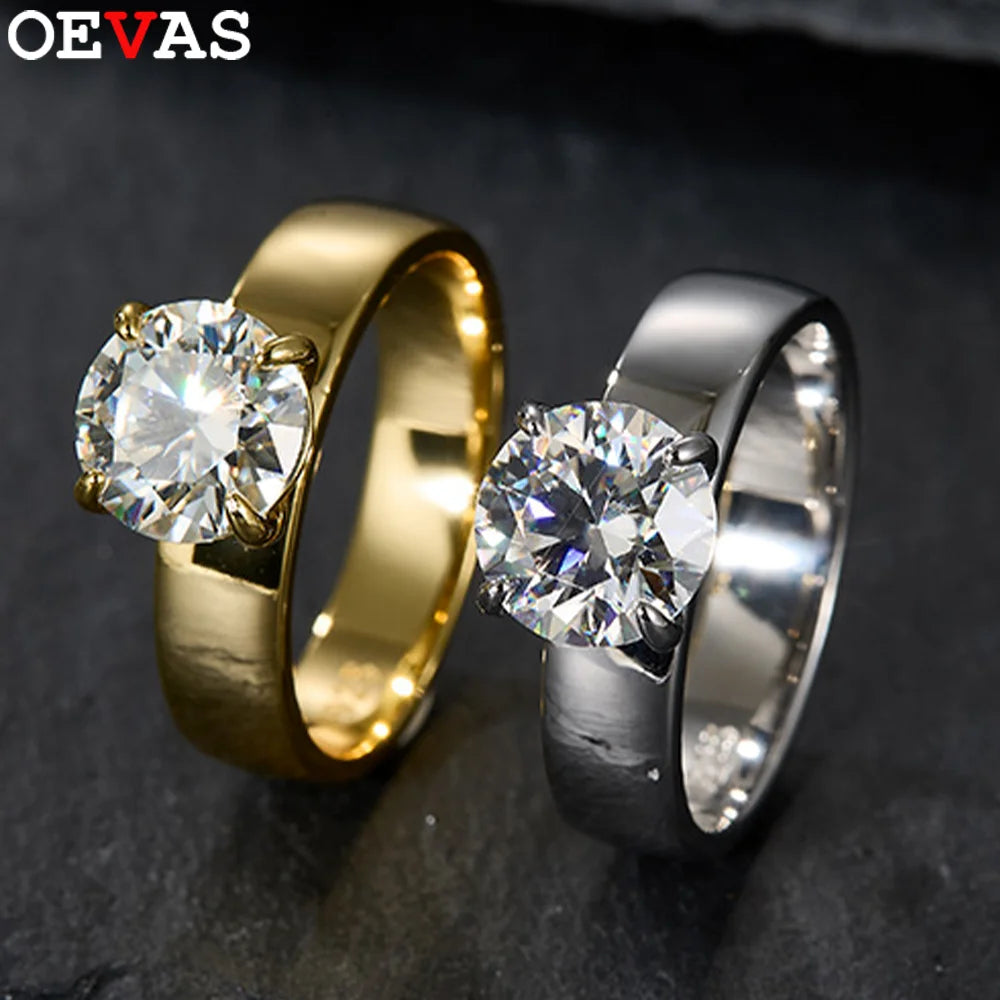 OEVAS 2CT 8MM Round Moissanite Ring For Women S925 Silver 18K Gold-losil