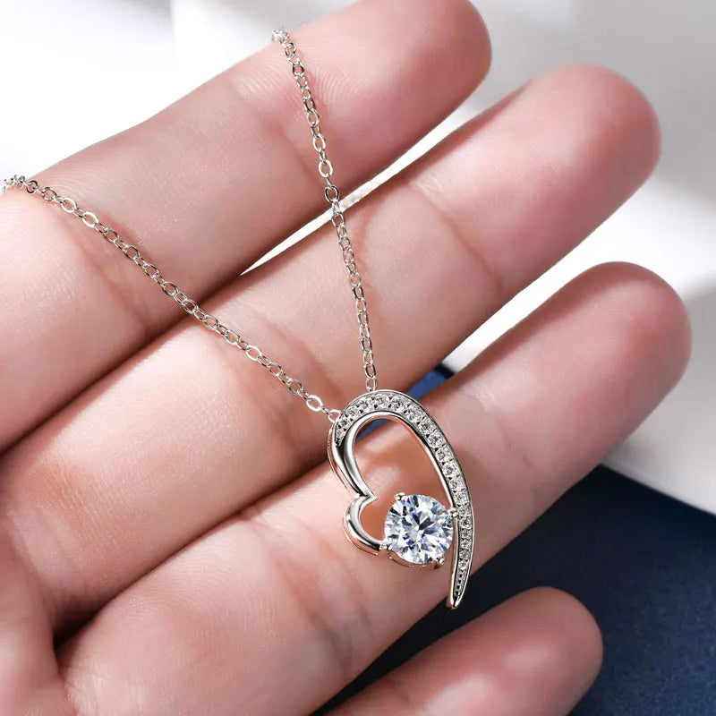 Anziw Real 925 Silver Heart Pendant Necklace Moissanite 1CT 6.5mm S925 Chain-losil