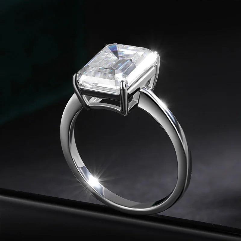 OEVAS Real D Color 4 Carat Emerald Cut 8*10mm Moissanite Wedding Rings-losil