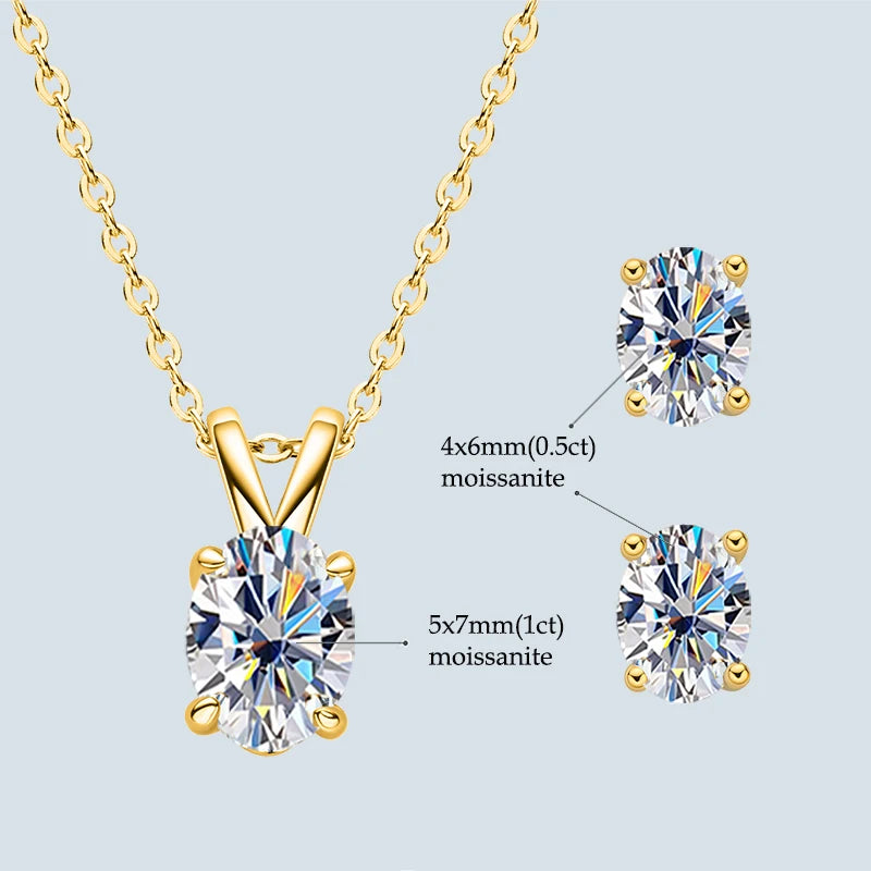 4.0cttw Oval Cut D Moissanite Jewelry Set Real 925 Silver Pendant Necklace-losil