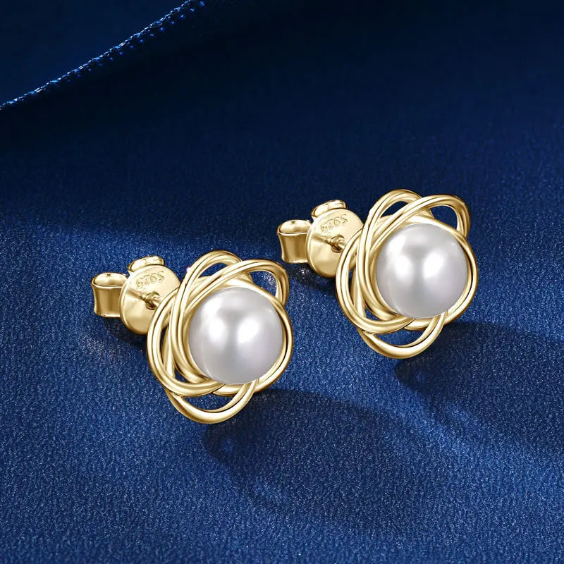 Anziw 100% 925 Sterling Silver 6.5-7mm Natural Freshwater Pearl Flower Stud Earrings-losil
