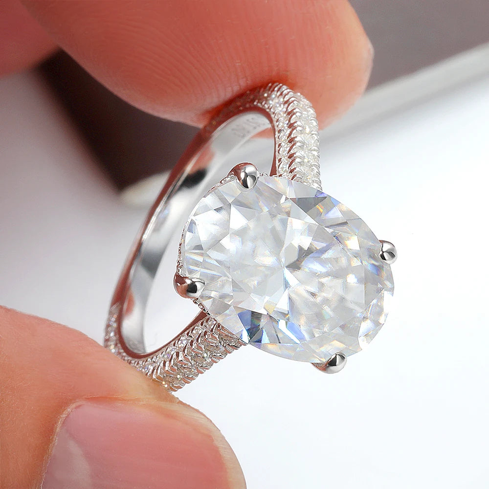 OEVAS 8CT Oval Cut All Moissanite Ring for Women S925 Silver Sparkling-losil