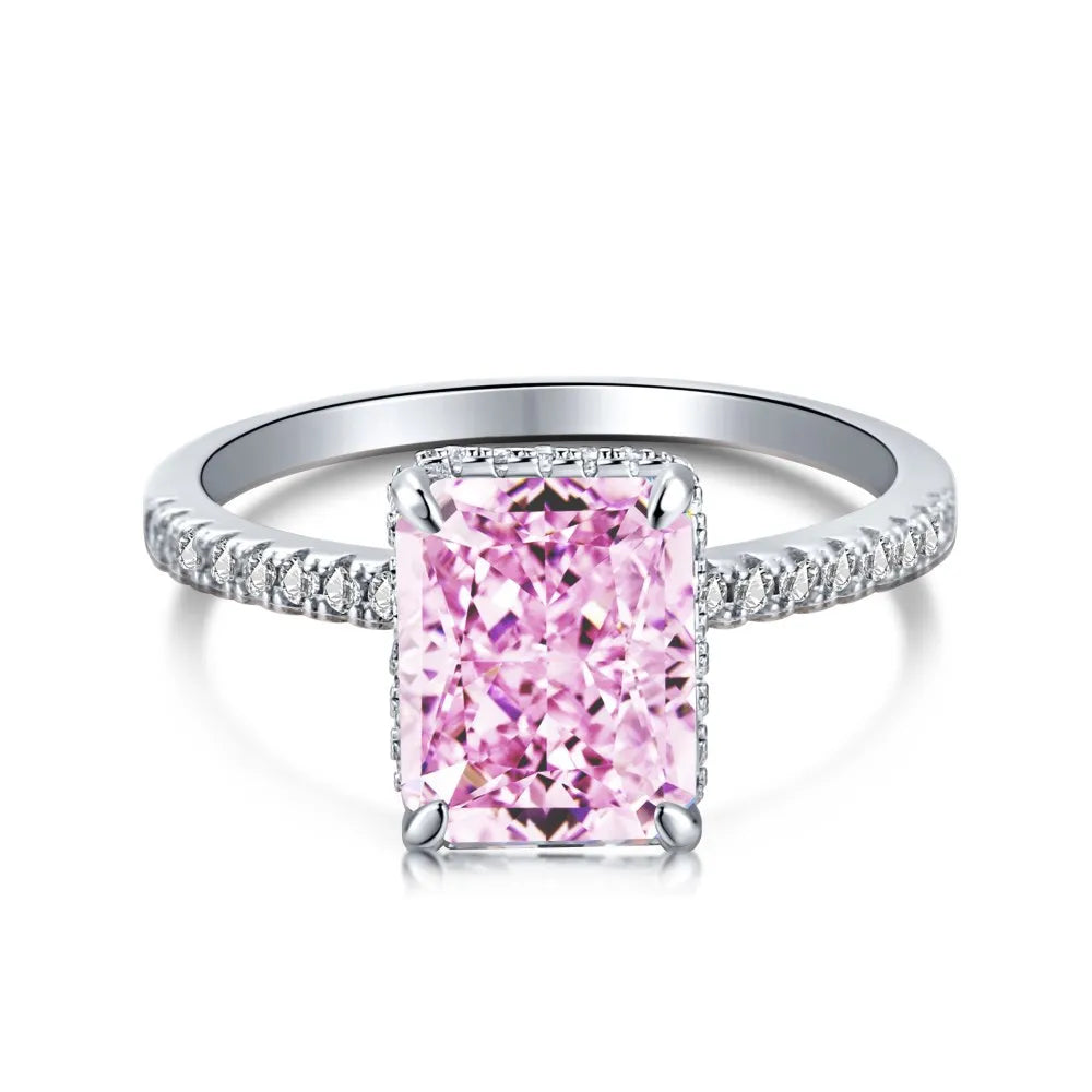 OEVAS 8*10mm Yellow Pink High Carbon Diamond Rings 100% 925 Sterling Silver-losil