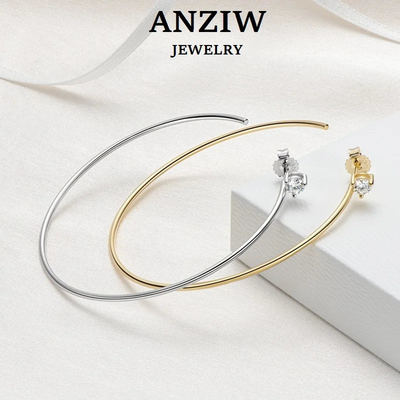 Anziw Korean 4.0mm Moissanite Large Big Hoop Earrings Silver 925 for Women-losil