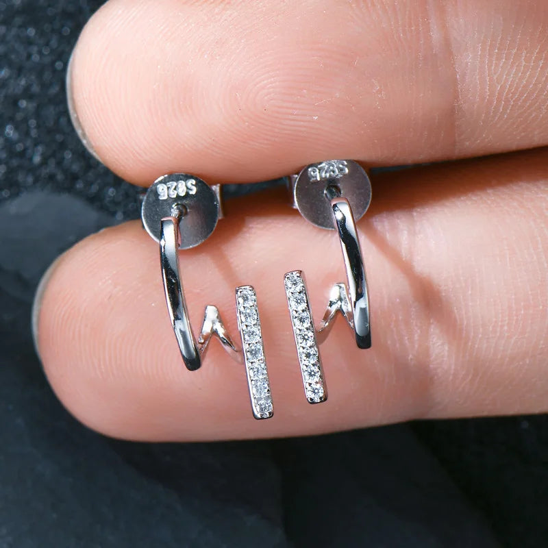 ANZIW Niche 1mm Moissanite Earrings Cuff for Women Trendy Irregular Studs Earrring-losil