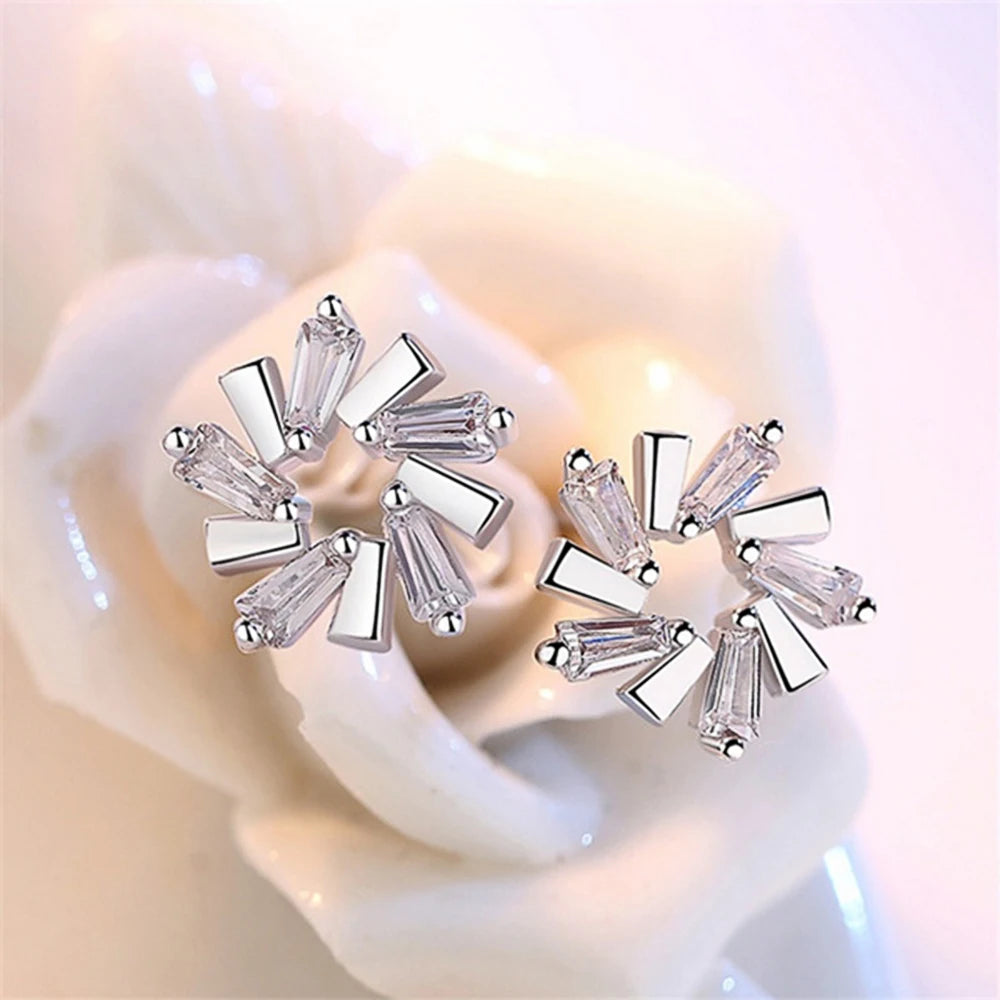 Huitan Fashion Women Earrings Ear Piercing Silver Color Bridal Wedding Earrings for-losil