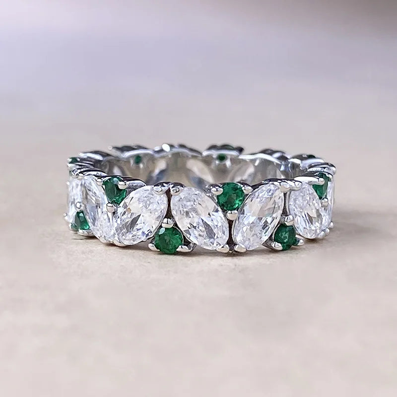 OEVAS Oval Sparkling White Green High Carbon Diamond Rings 100% 925 Sterling-losil