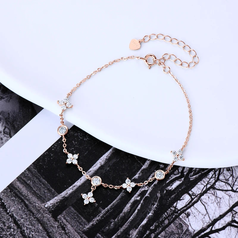 925 Silver Clover Flower Jewelry Sets for Women Moissanite Pendant Necklace Earrings-losil