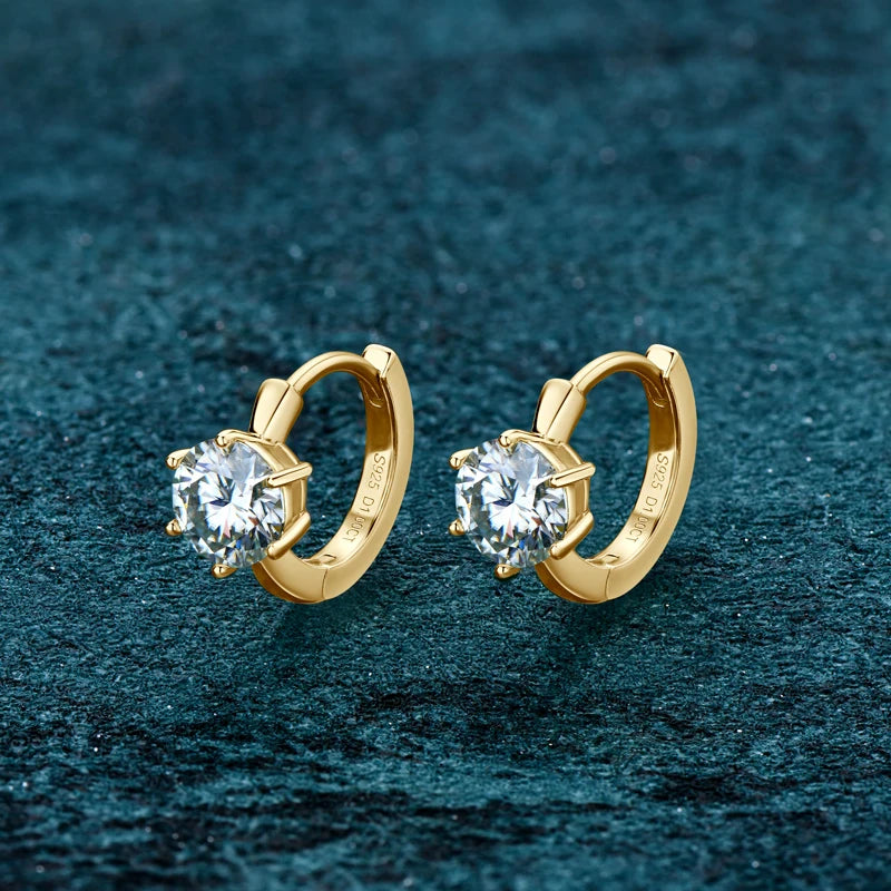 Anziw Solitaire 6.5mm 1.0ct Moissanite Hoop Earrings for Women Real 925 Sterling-losil