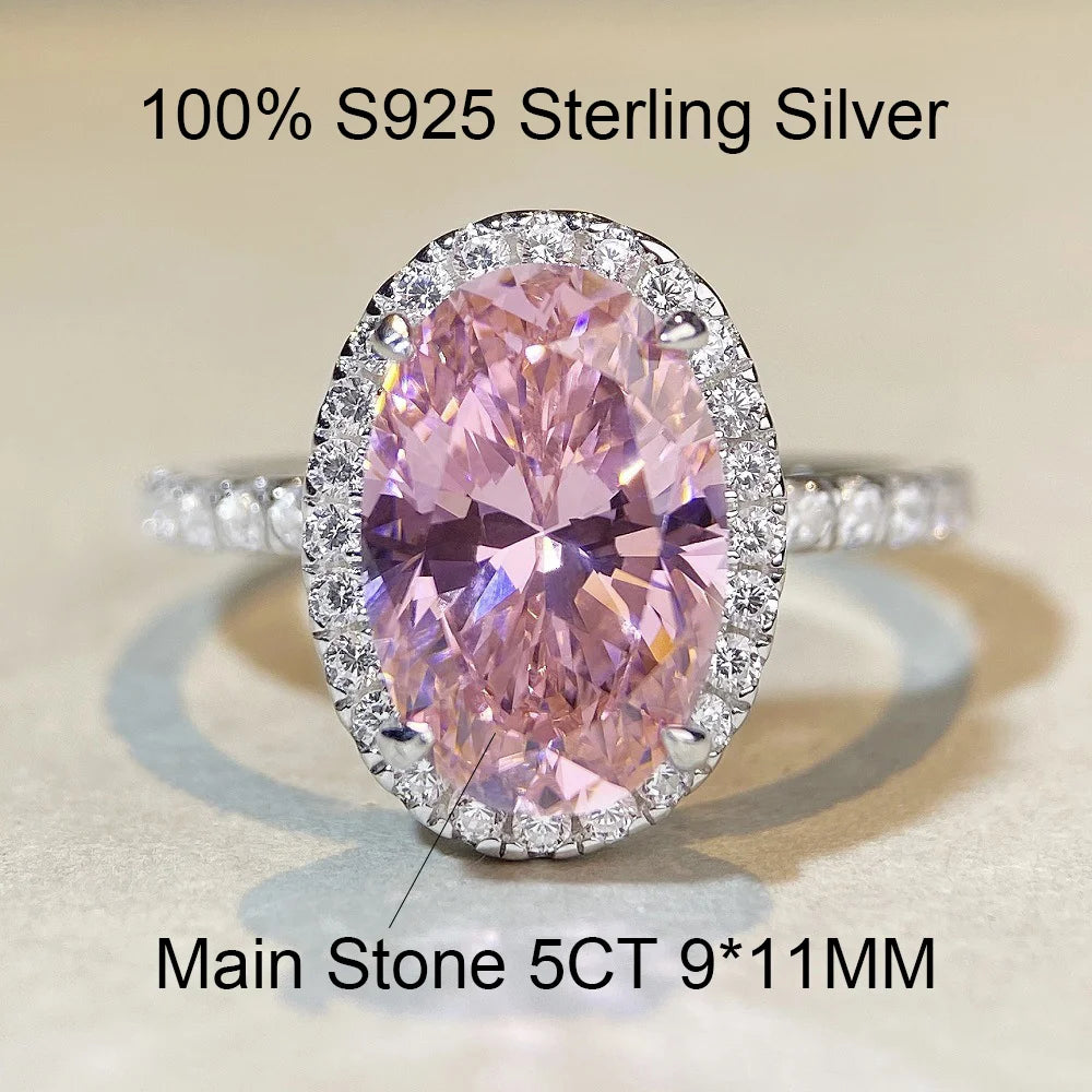 OEVAS 5CT 9*11mm Oval Cut High Carbon Diamond Halo Ring For Women-losil