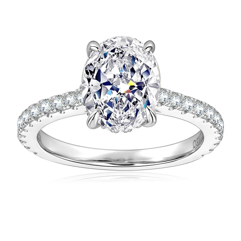 Anziw Real 3.0CT D Oval Moissanite Promise Ring for Women 925 Sliver-losil