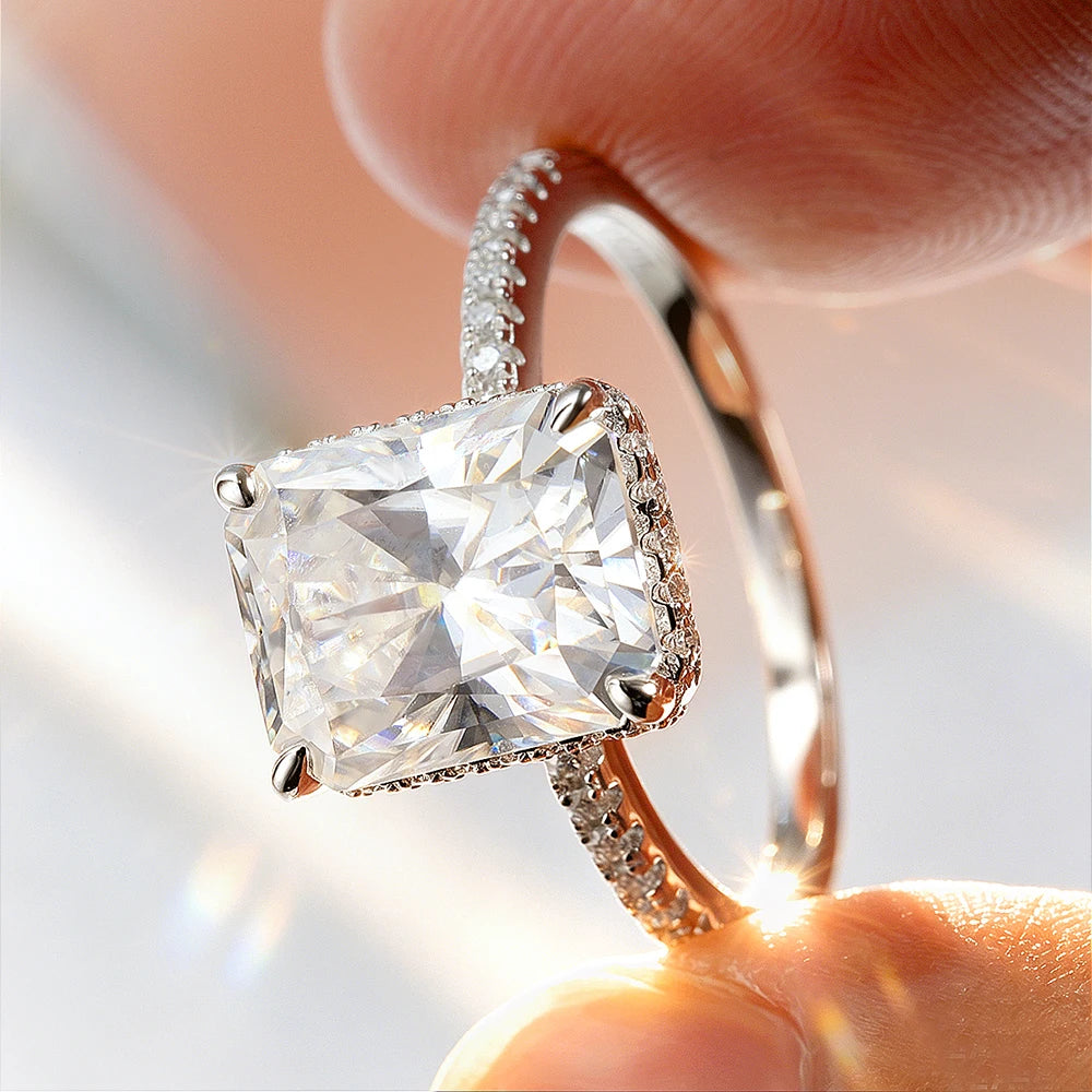 OEVAS 8*10mm 4ct Redion Cut Moissanite Rings S925 Silver For Women Lab-losil
