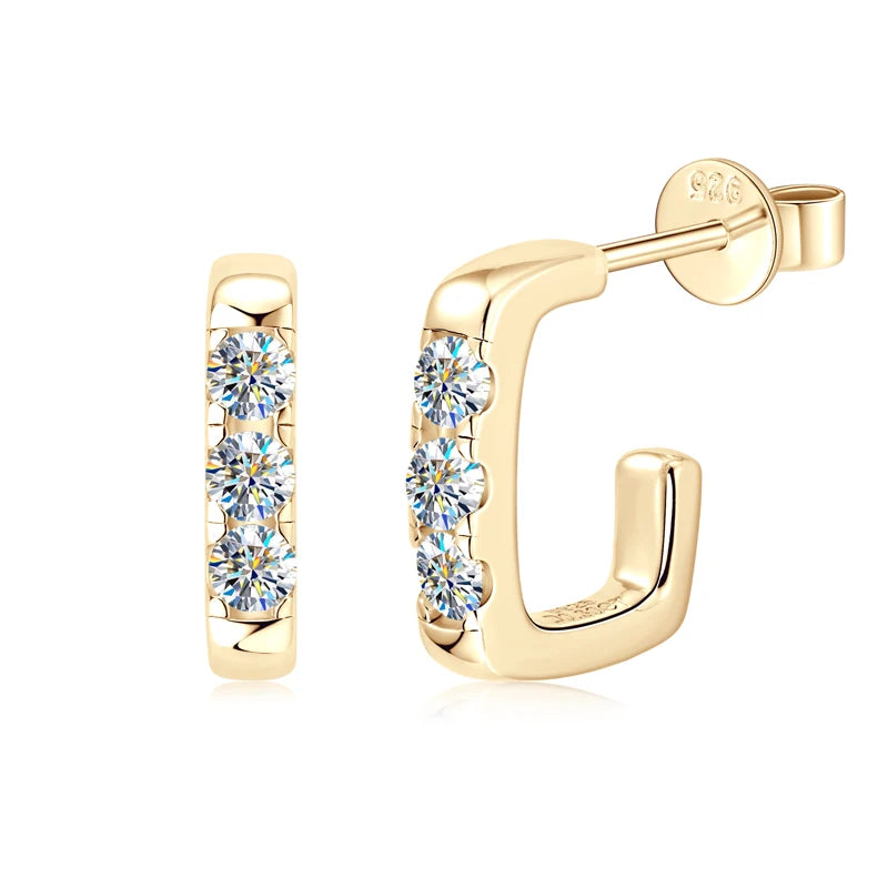 Anziw Versatile C shape Open Earrings Stud 925 Silver Piercing Earring 0.1ct-losil