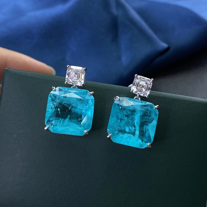 OEVAS Solid 925 Sterling Silver Fashion Paraiba Tourmaline Gemstone Drop Earrings Sparkling-losil