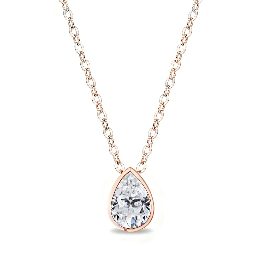 OEVAS 1/2/3/4CT Waterdrop Moissanite Necklace For Women S925 Silver Plated 18K Gold-losil