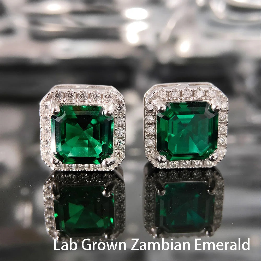 OEVAS 2CT Asscher Cut Lab Grown Emerald Earrings for Women S925 Silver-losil