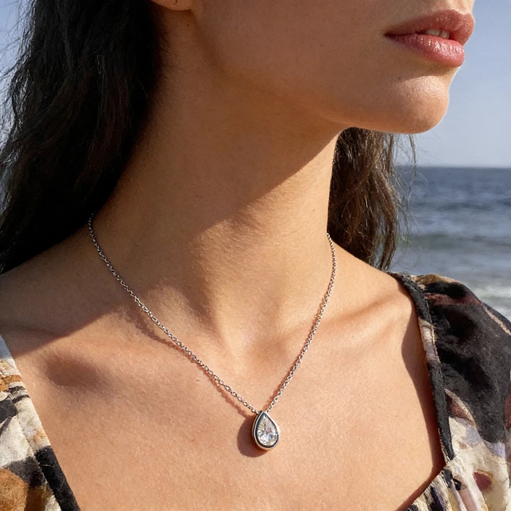 OEVAS 1/2/3/4CT Waterdrop Moissanite Necklace For Women S925 Silver Plated 18K Gold-losil